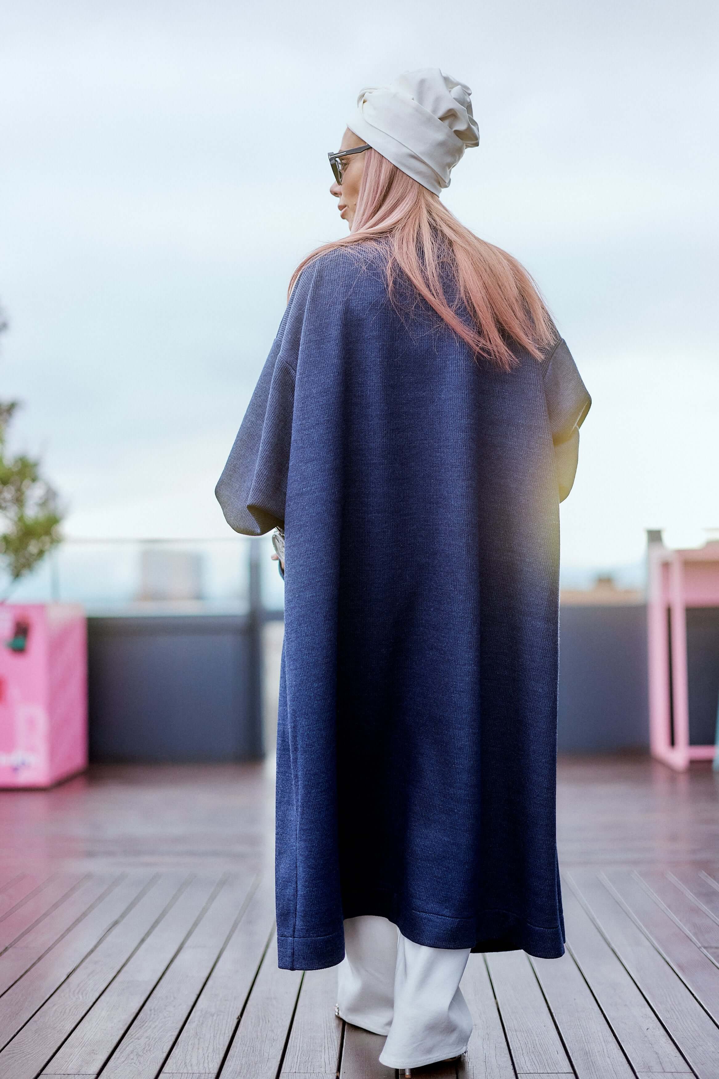 Navy Oversized Knit Coat - Image 5