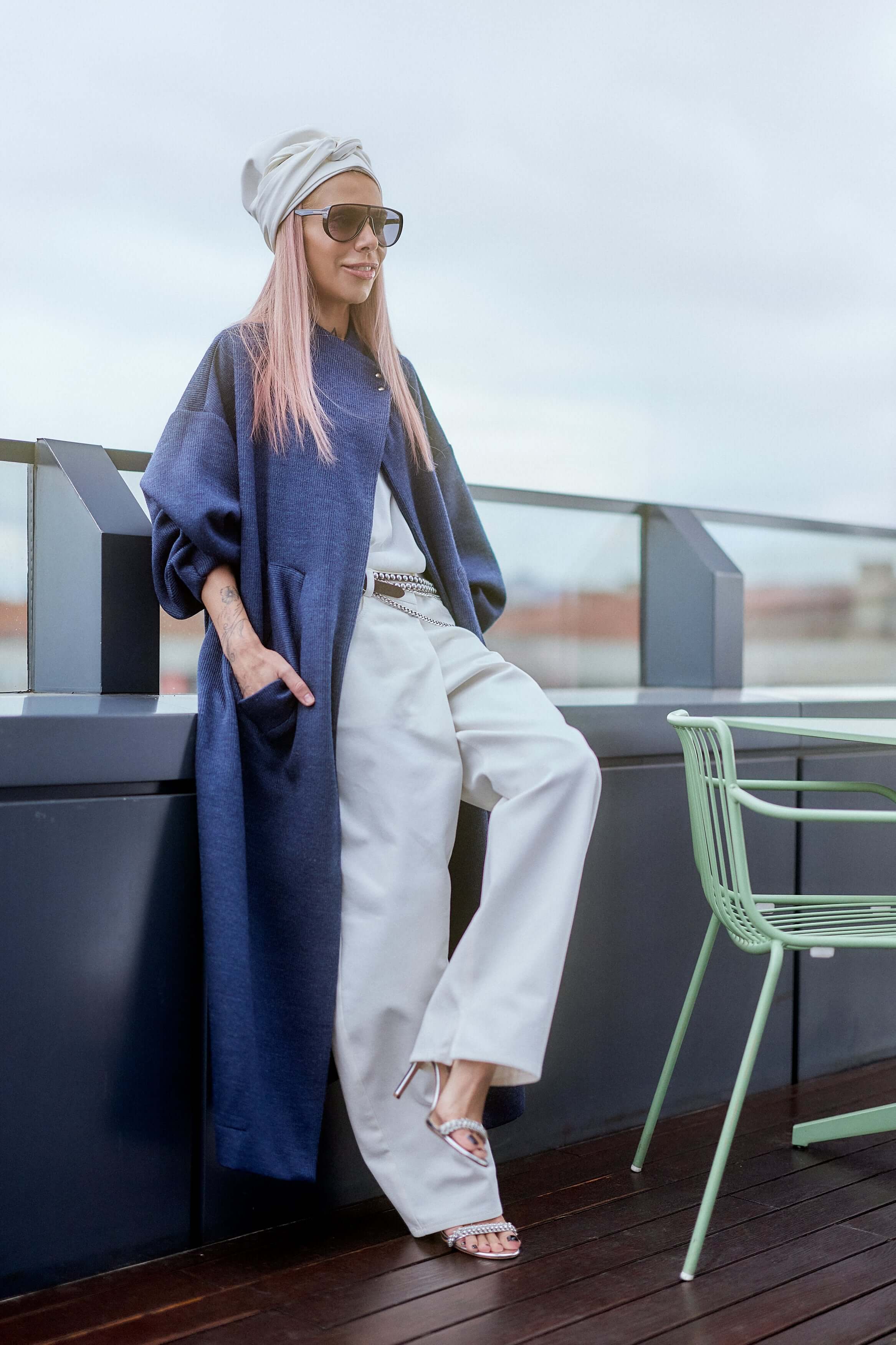 Navy Oversized Knit Coat - Image 7