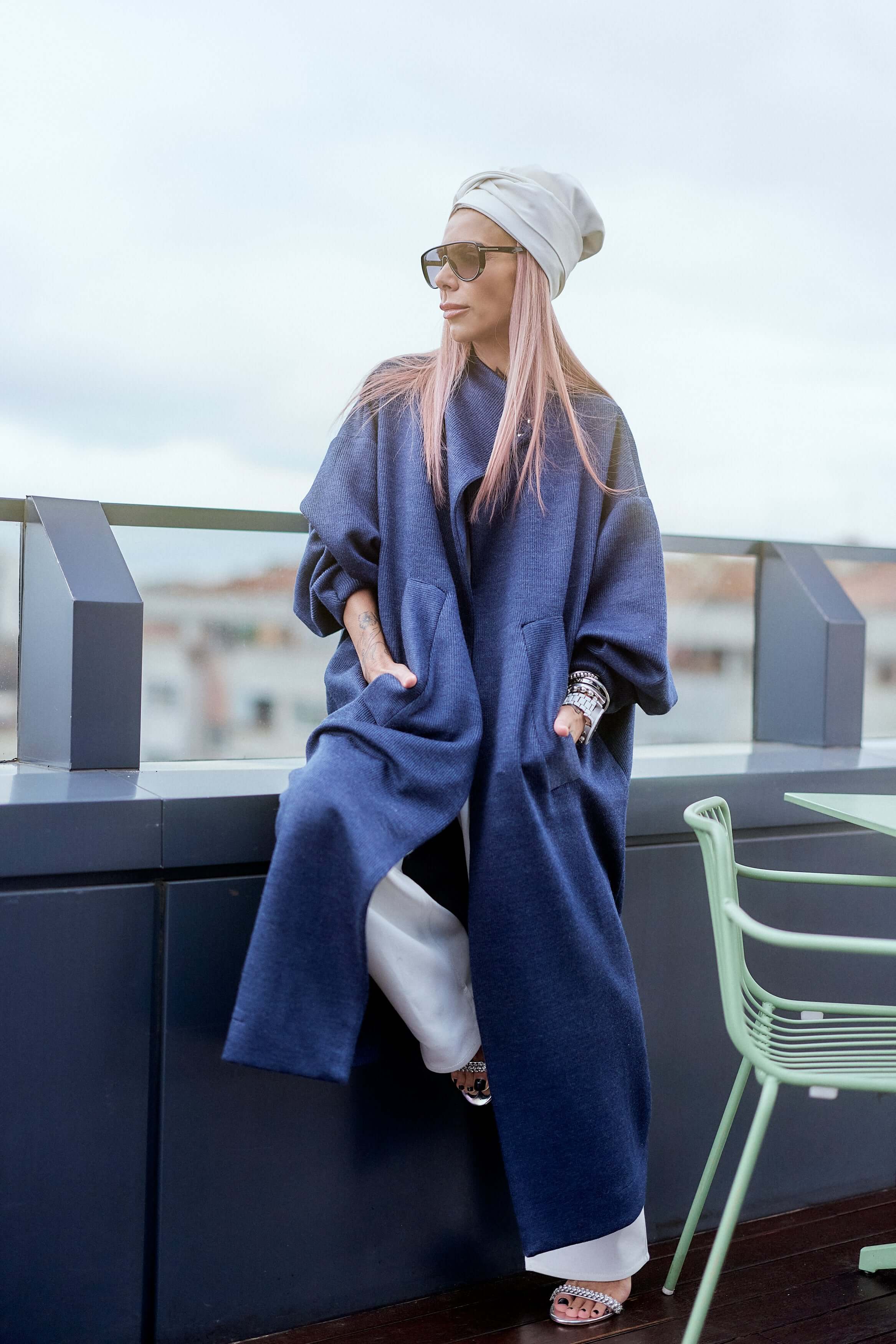 Navy Oversized Knit Coat - Image 8
