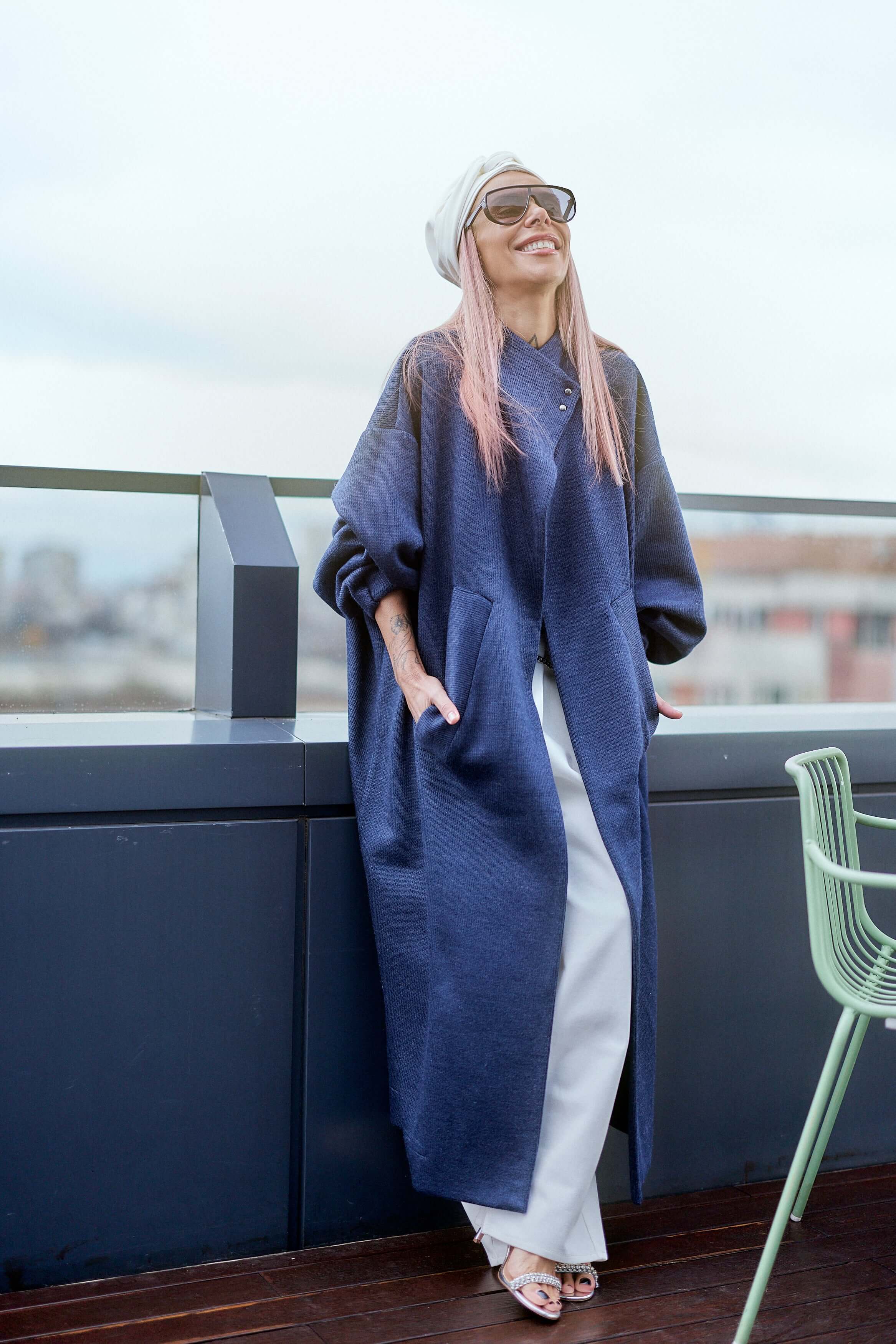 Navy Oversized Knit Coat - Image 9