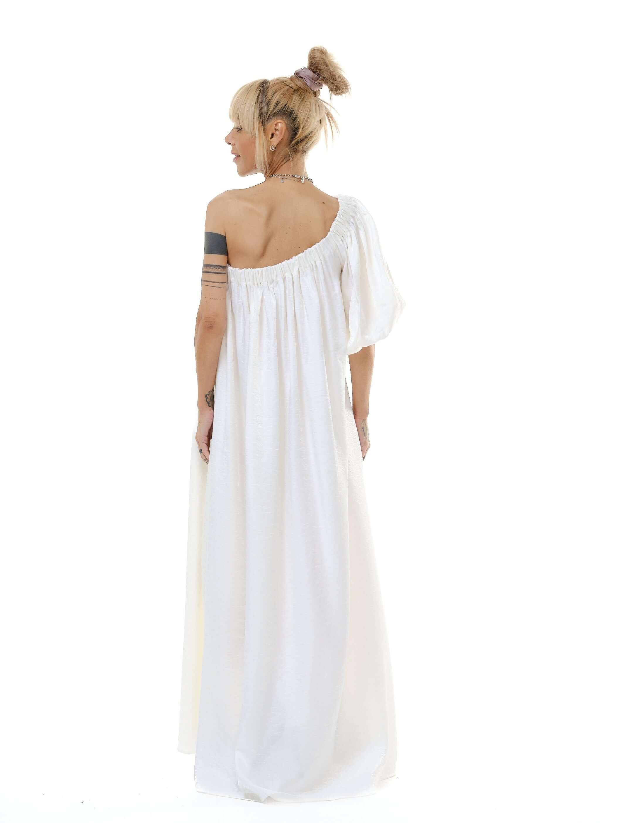 White One-Shoulder Asymmetric  Maxi Dress - Image 4