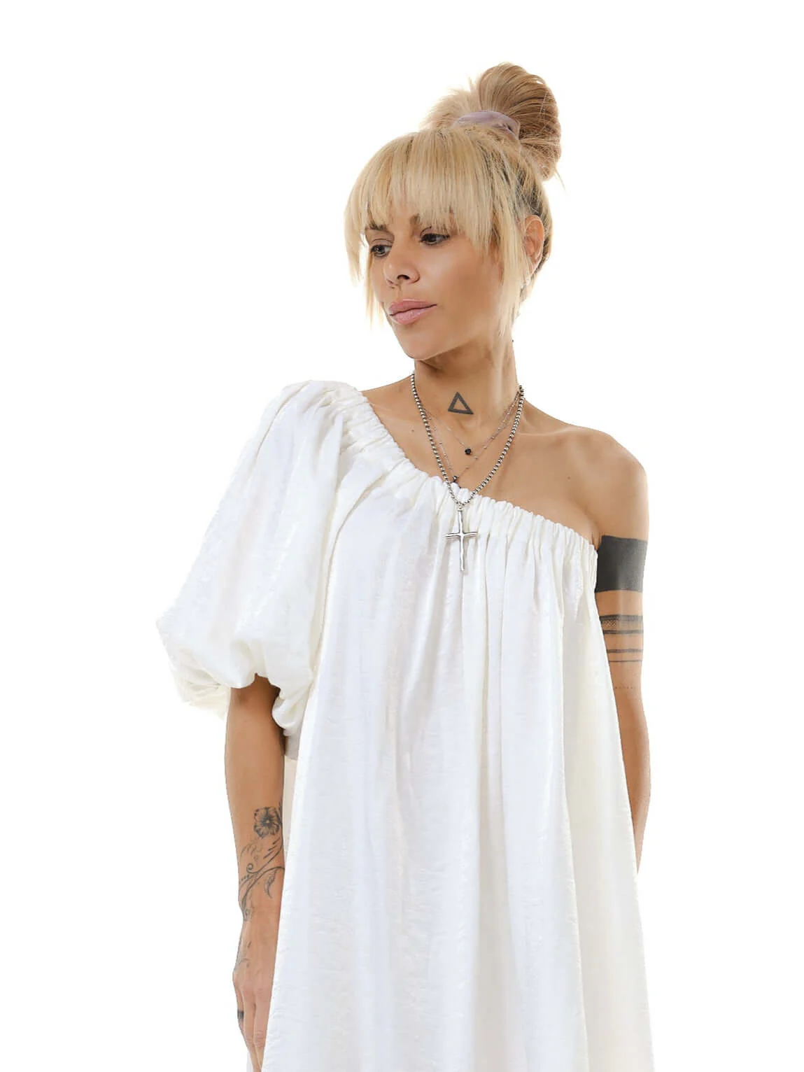 White One-Shoulder Asymmetric  Maxi Dress - Image 7