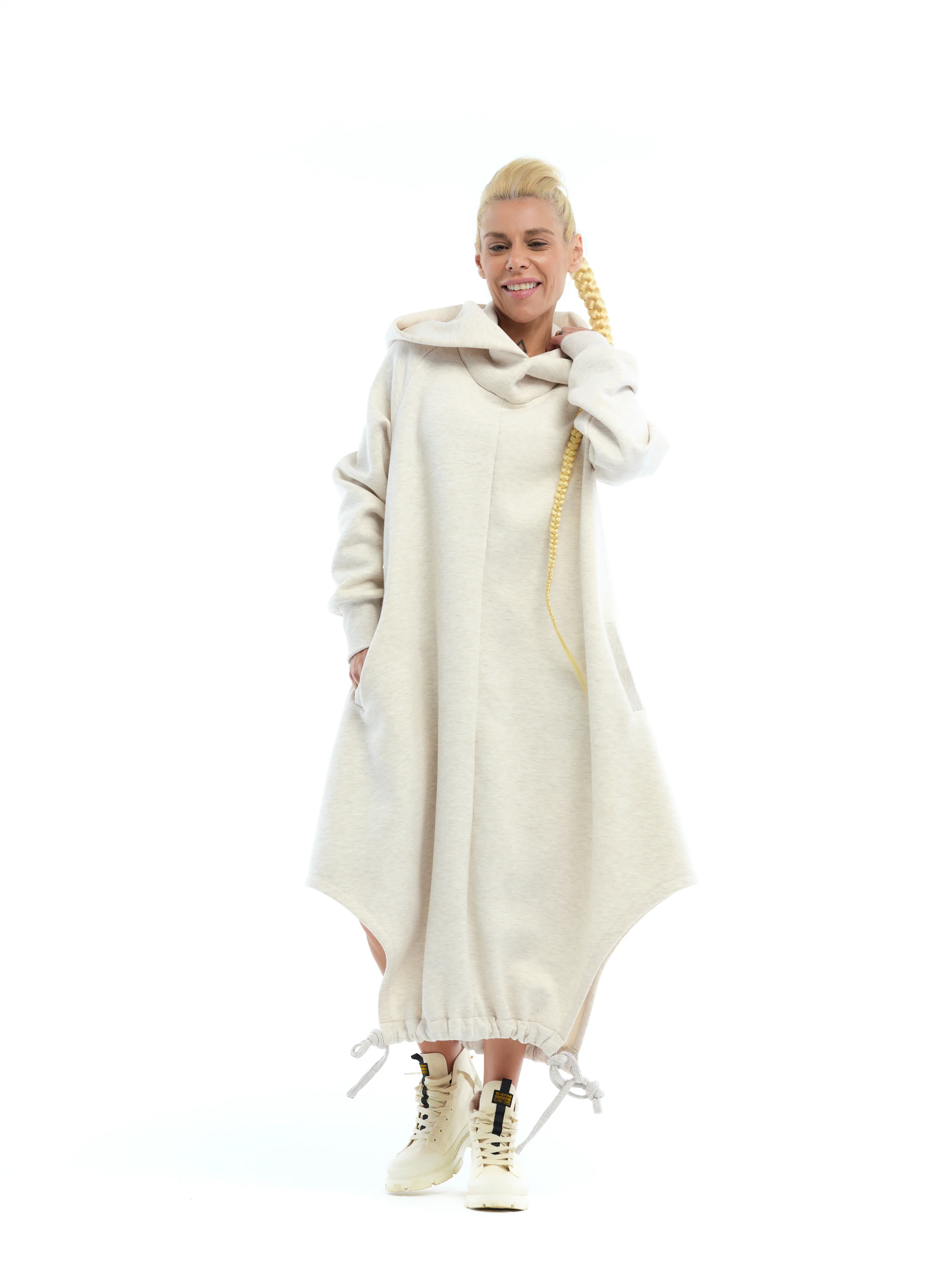 Oversize Cream Hoodie Dress - Image 4