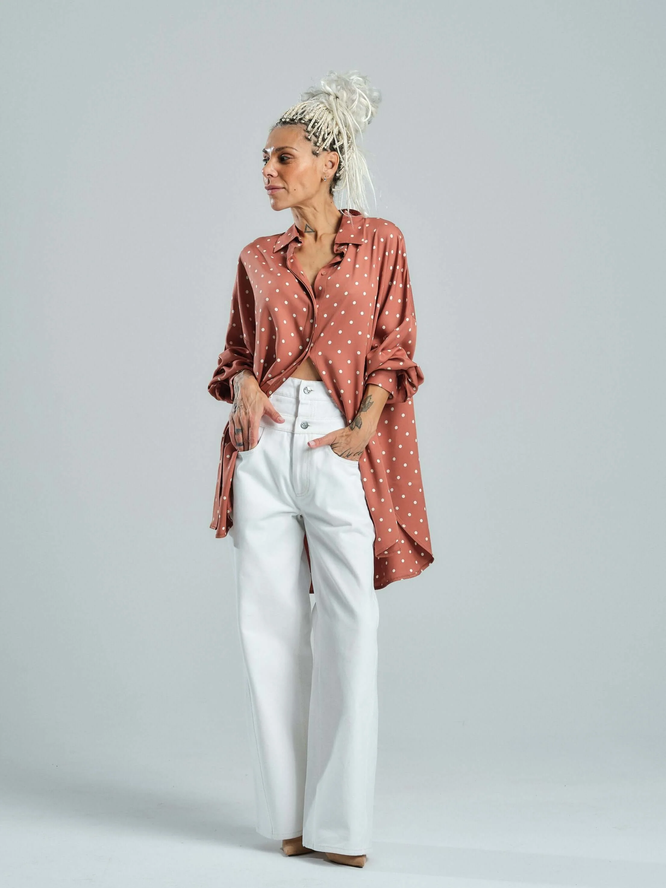 Brown & White Polka-dot Button-Down Shirt - Image 3