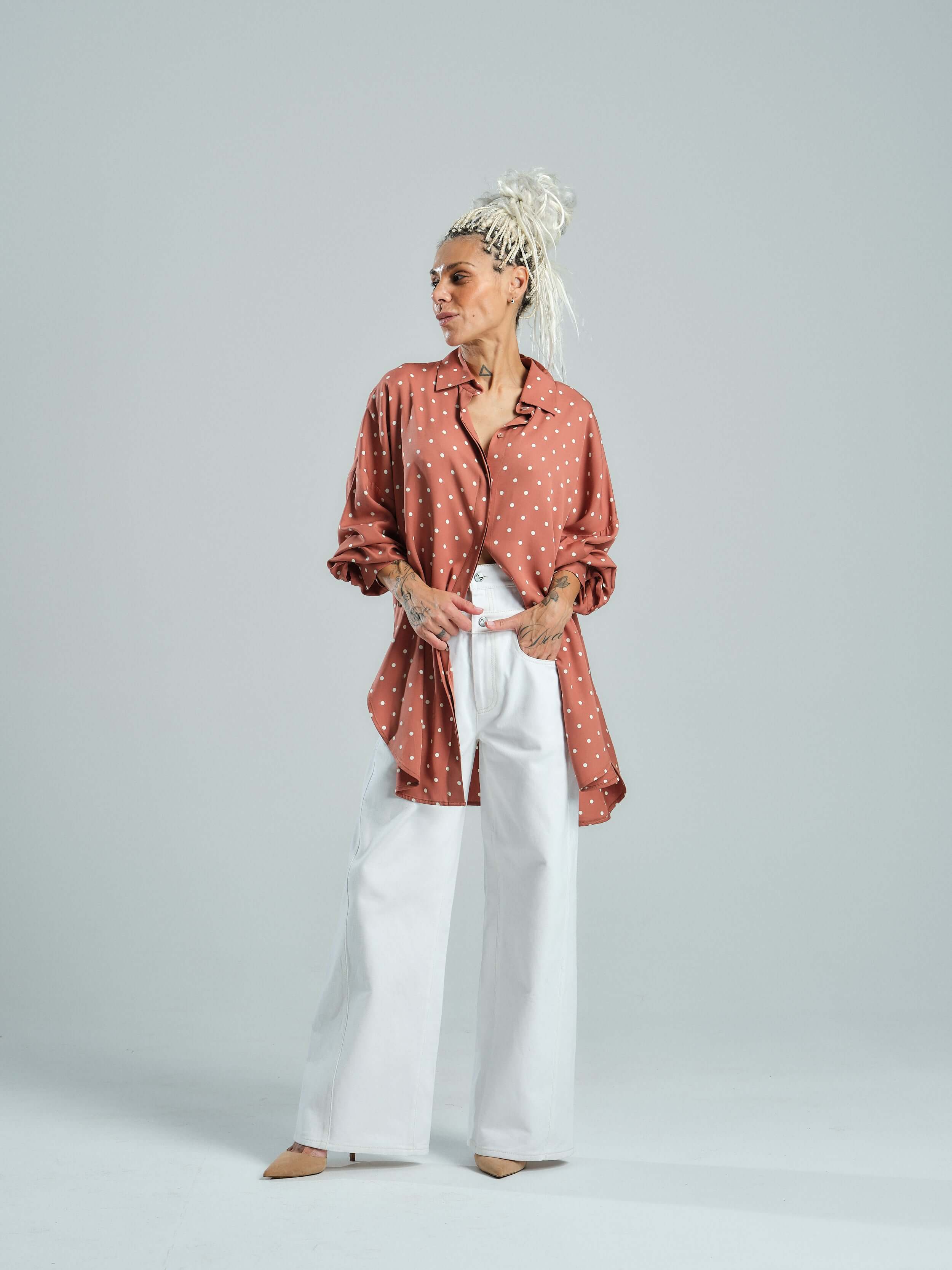 Brown & White Polka-dot Button-Down Shirt - Image 4