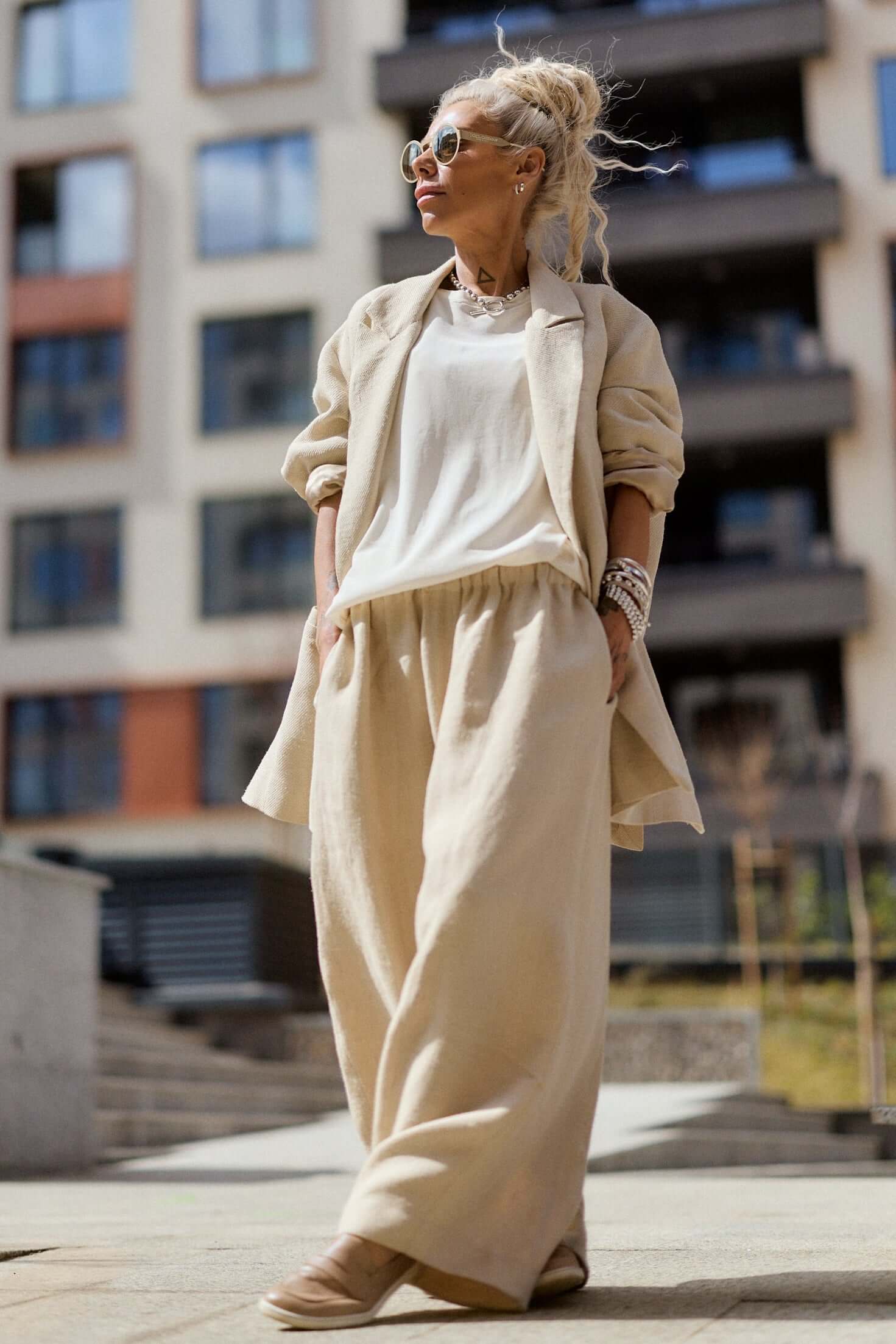 Relaxed Beige Textured Coat - Image 10
