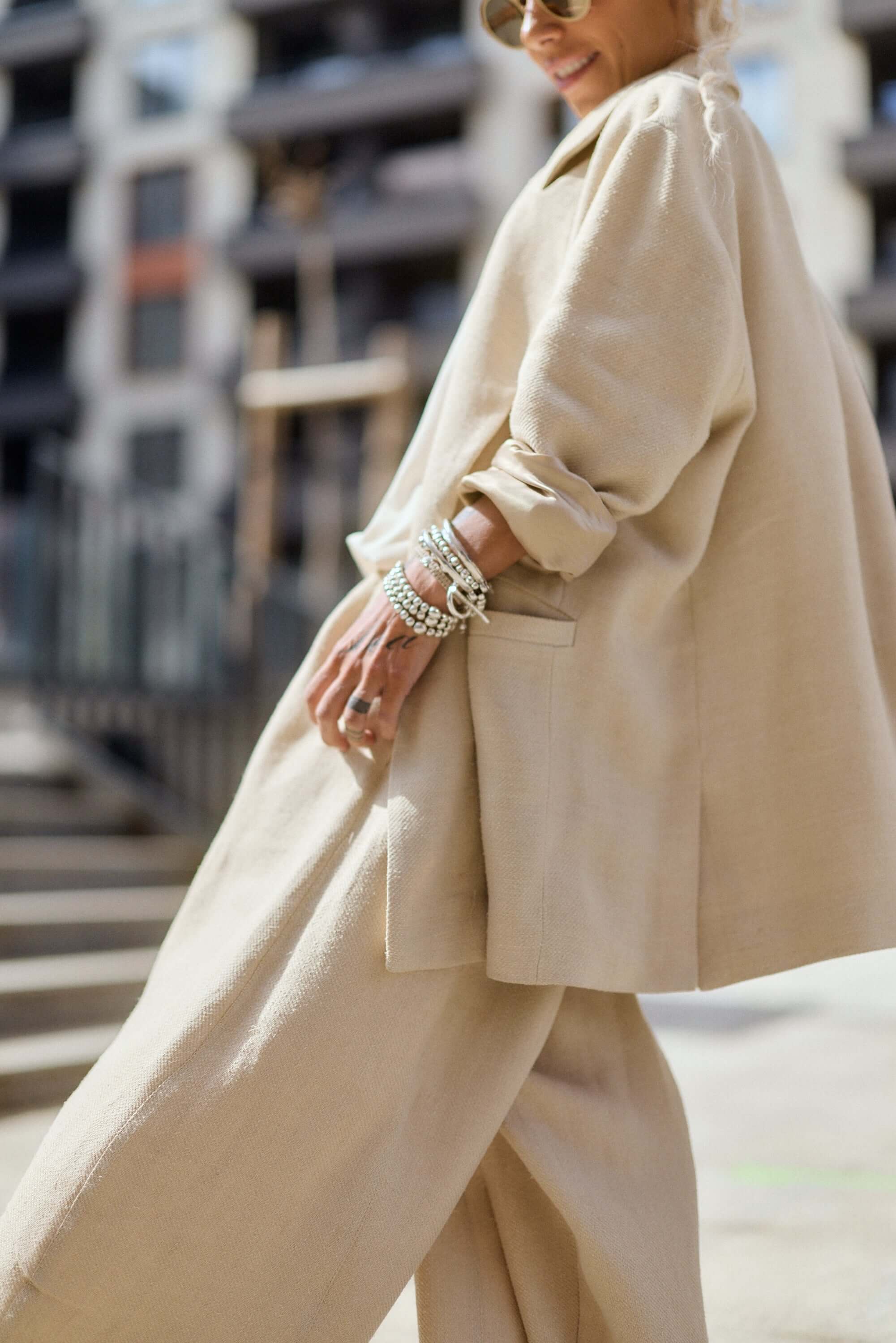 Relaxed Beige Textured Coat - Image 2