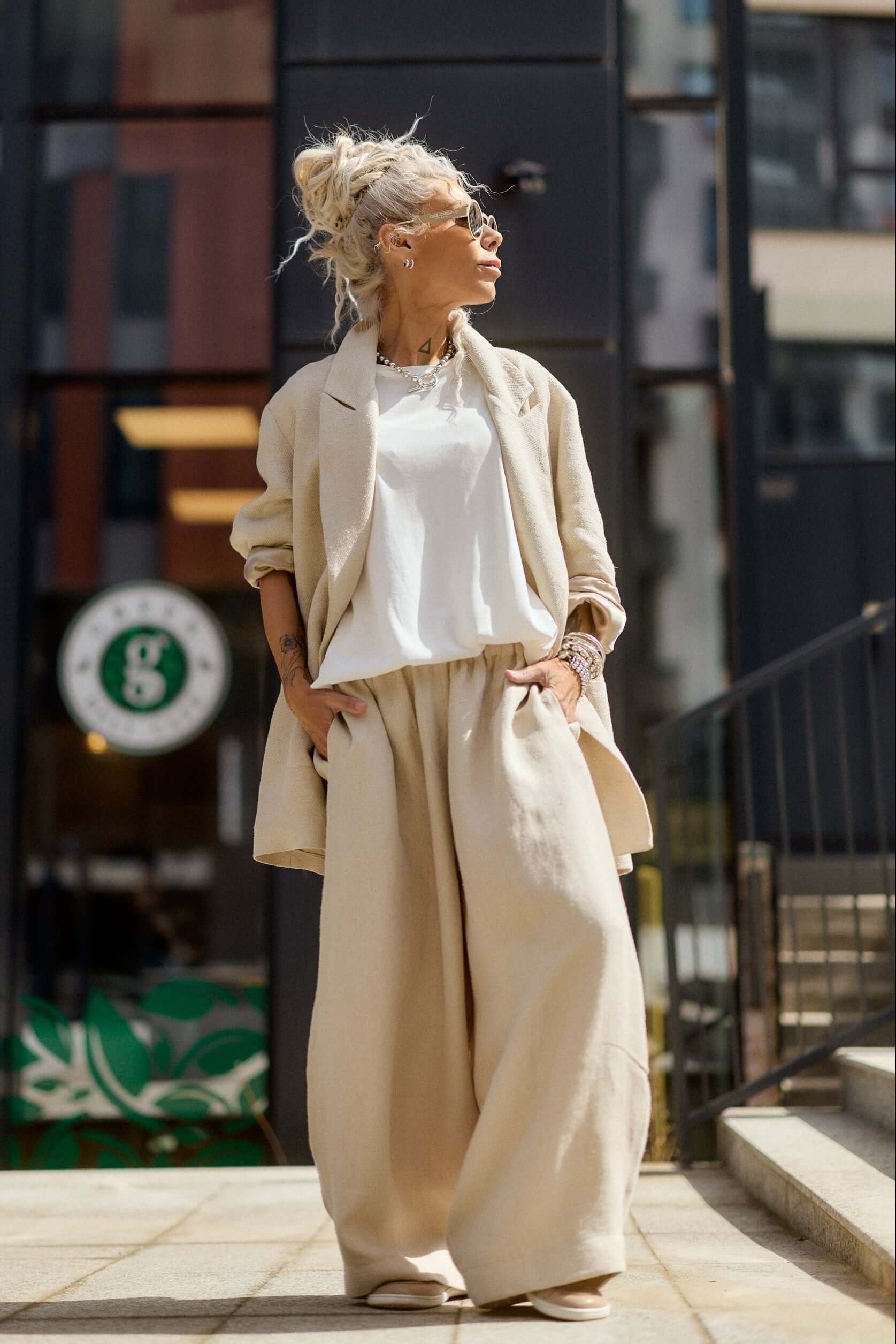 Relaxed Beige Textured Coat - Image 3