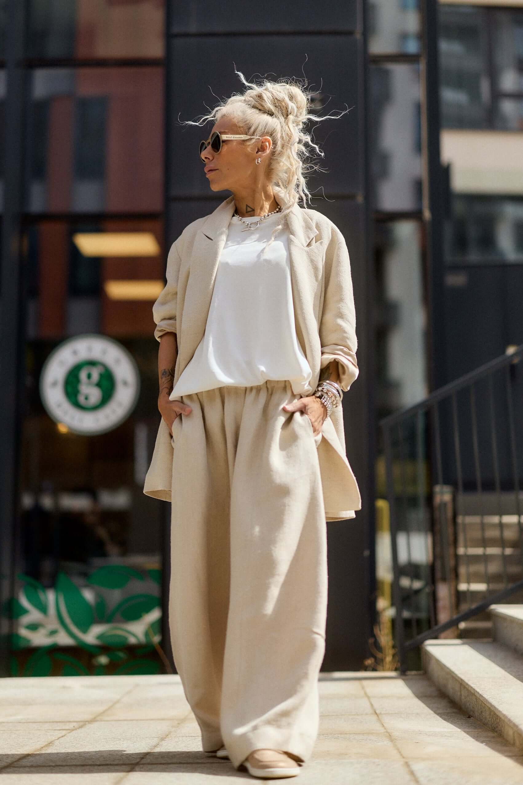 Relaxed Beige Textured Coat - Image 4