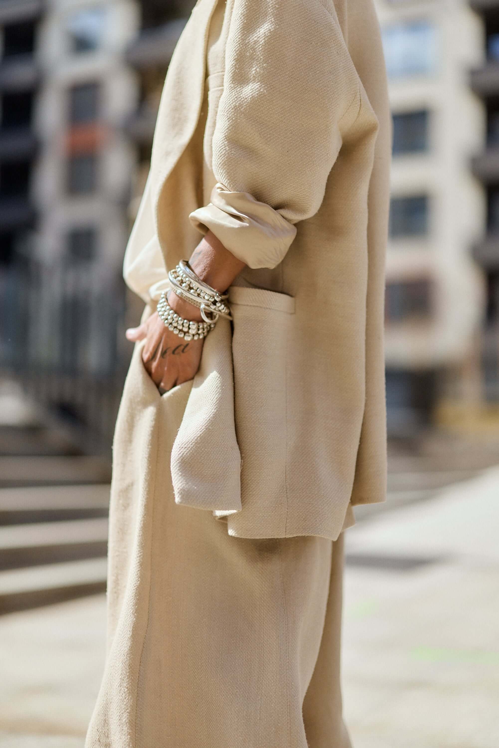 Relaxed Beige Textured Coat - Image 6