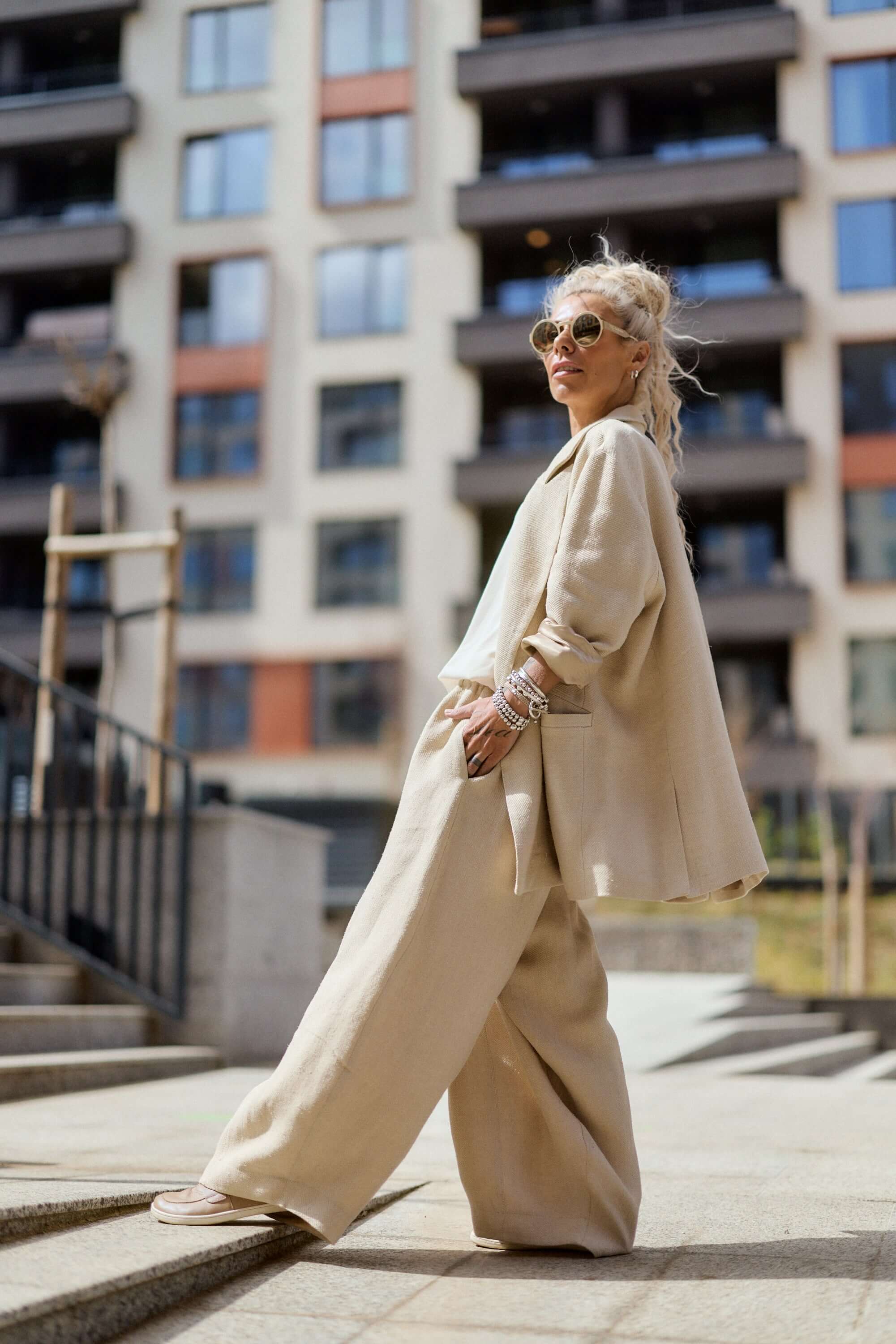 Relaxed Beige Textured Coat - Image 9