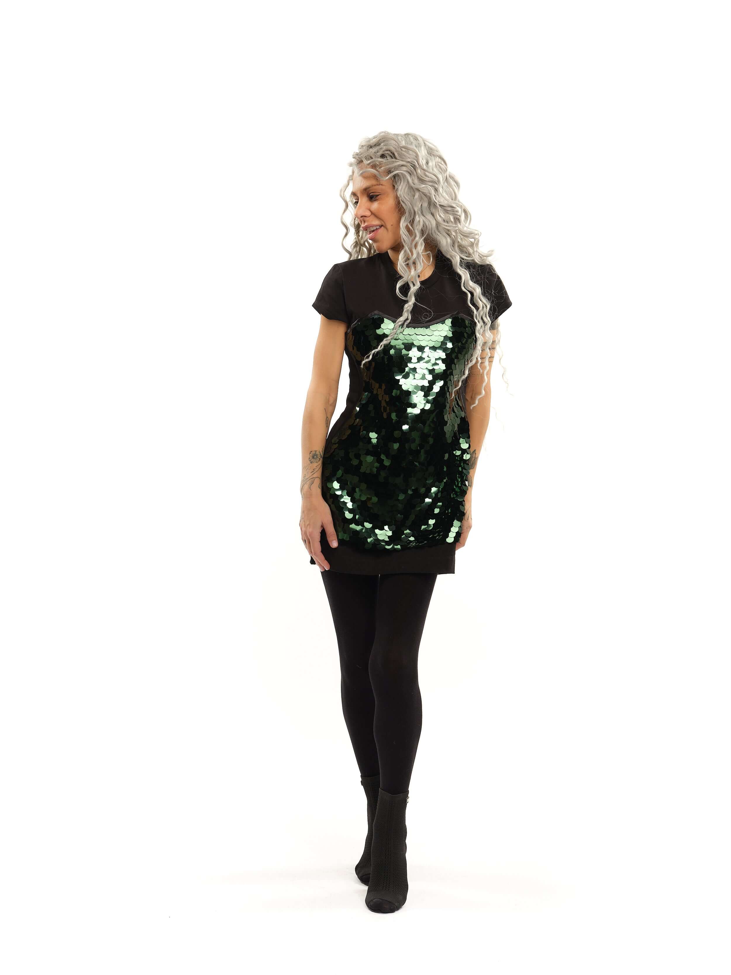 Sequin-Detailed Black Mini Dress - Image 4