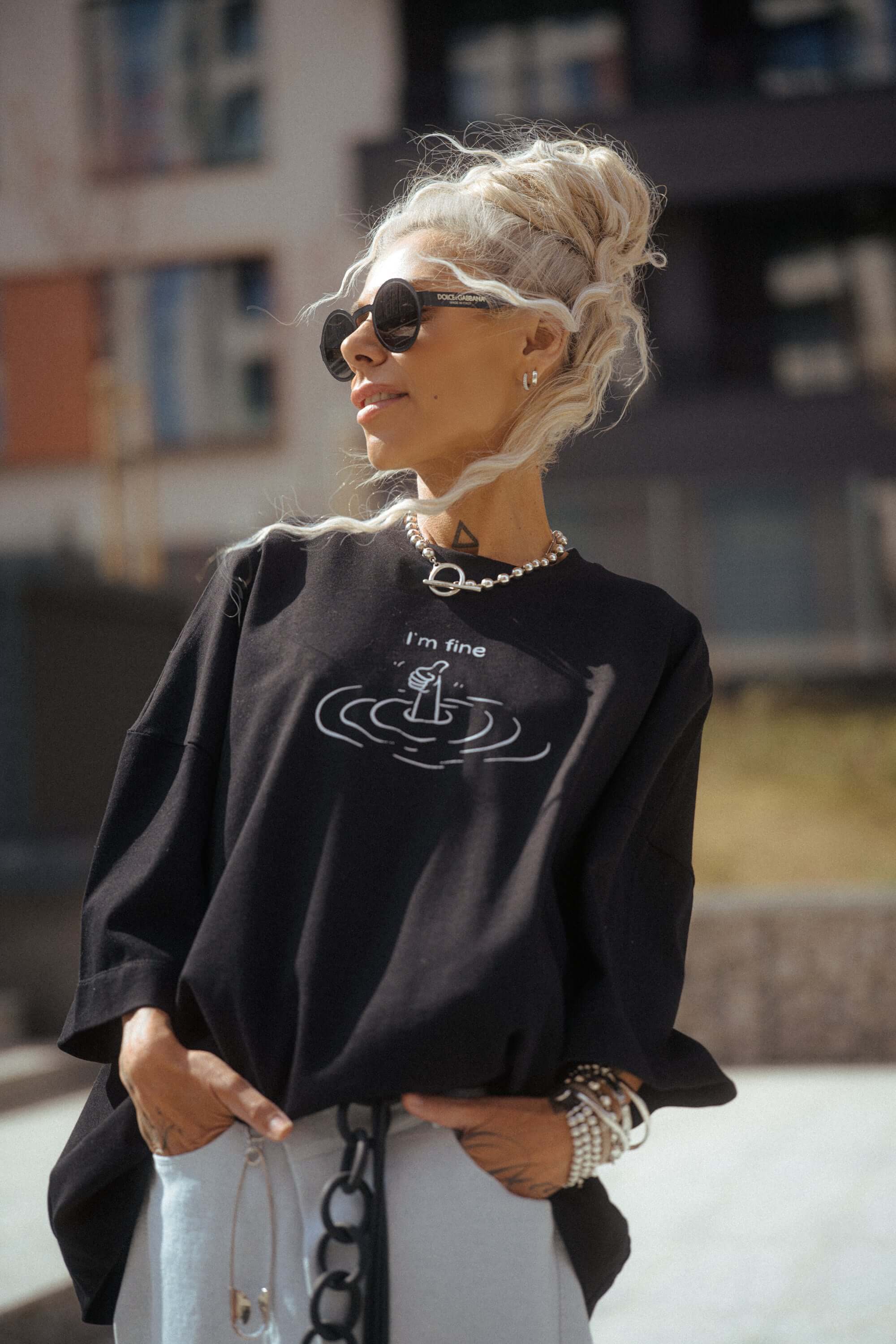 Black Oversized “I’m Fine” Graphic T-Shirt - Image 4