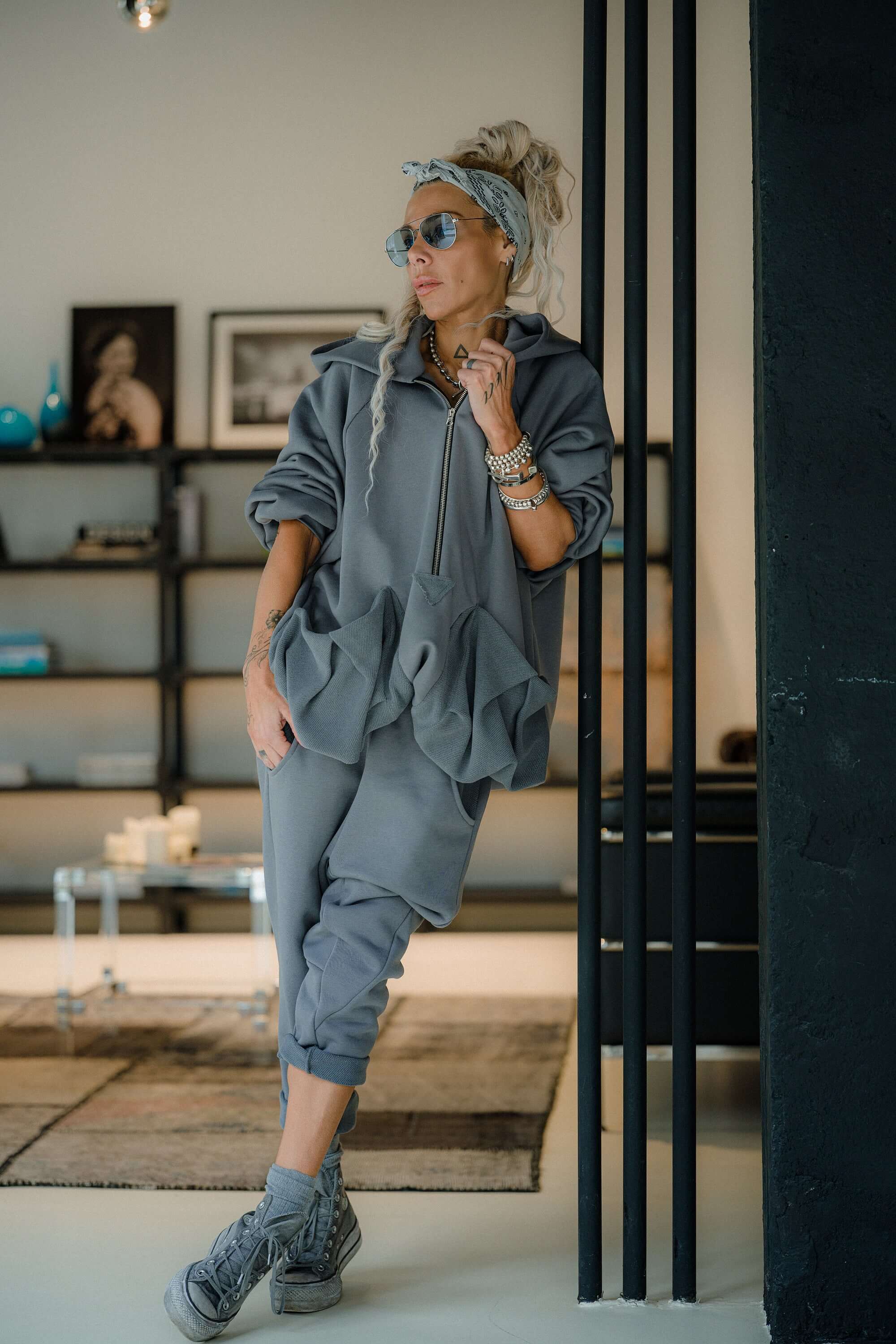 Steel Grey Zip Hoodie and Jogger Set - Image 2