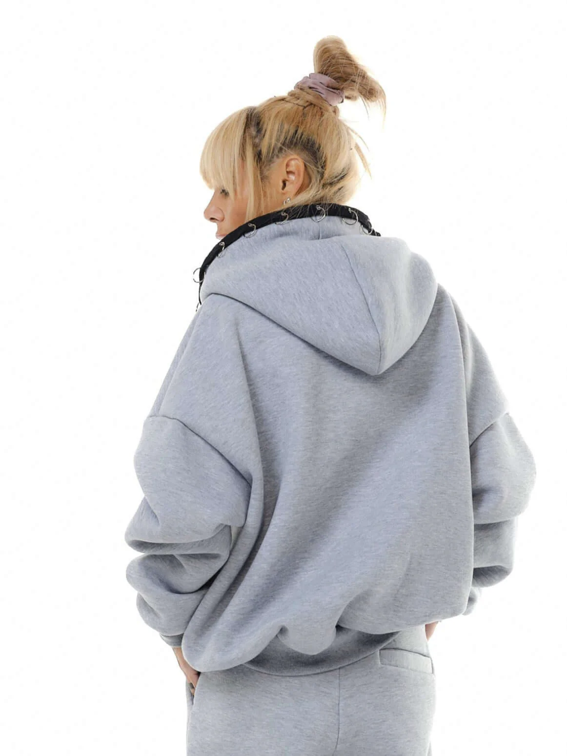 Two Pieces Grey Zip Hoodie Set - Image 4