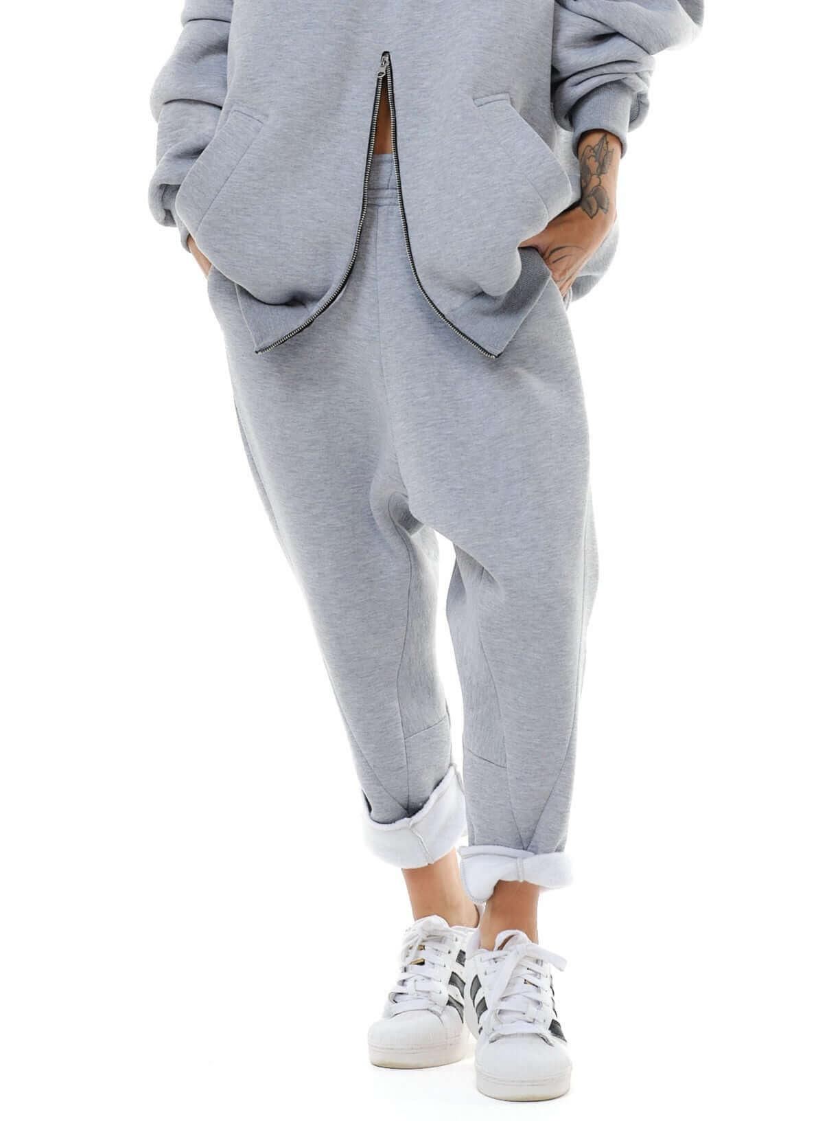 Two Pieces Grey Zip Hoodie Set - Image 9
