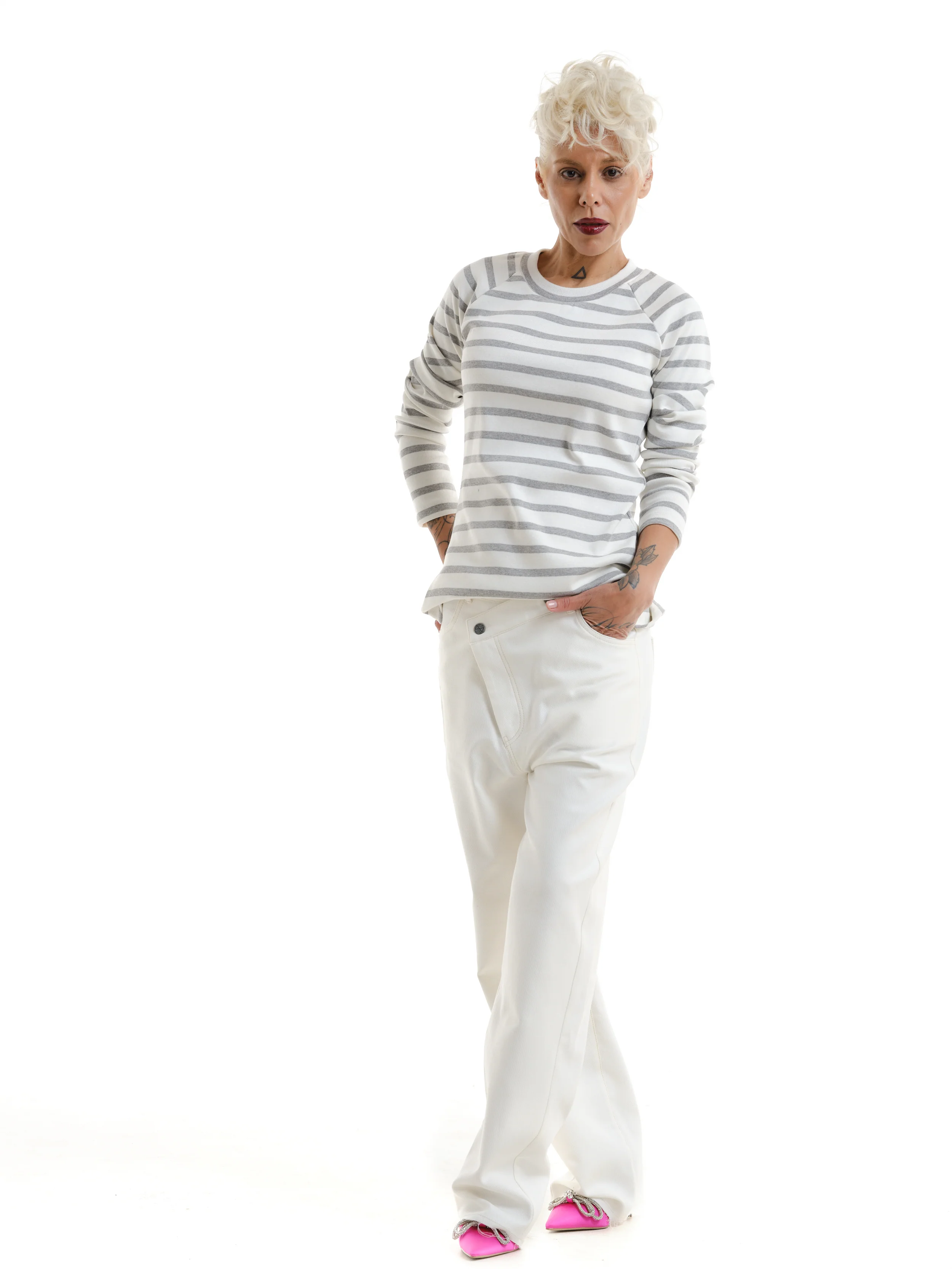 White Asymmetric Closure Wide-Leg Jeans - Image 8