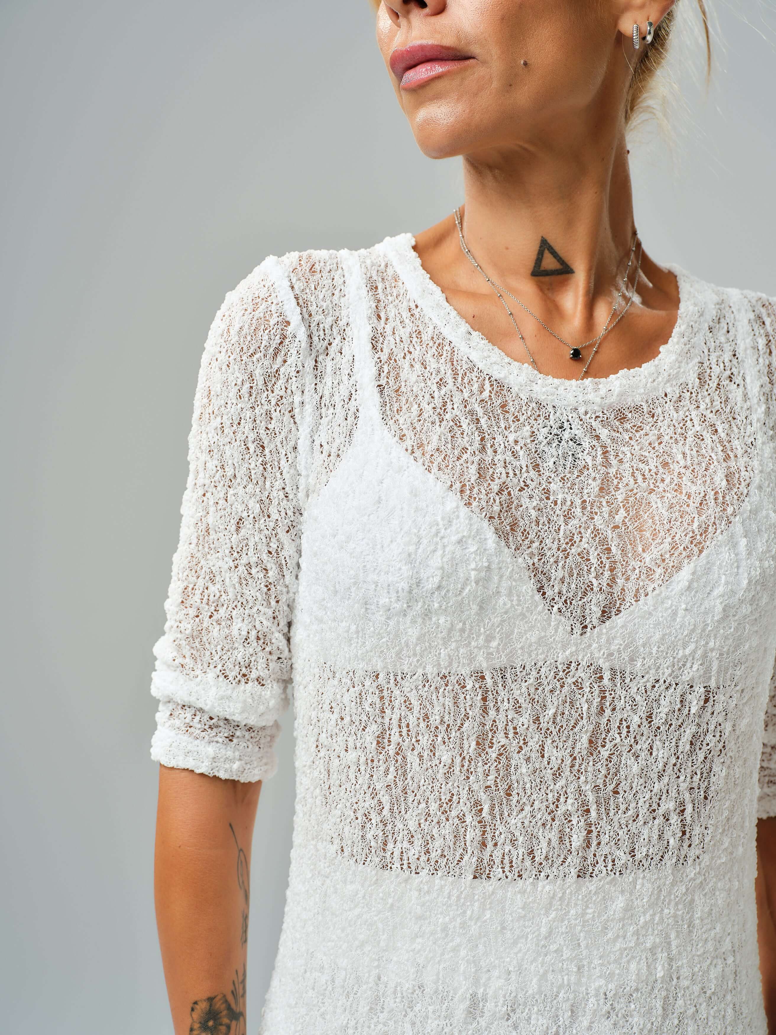 White Maxi Co-Ord Set with Tunic & Elastic Waist Skirt - Image 3