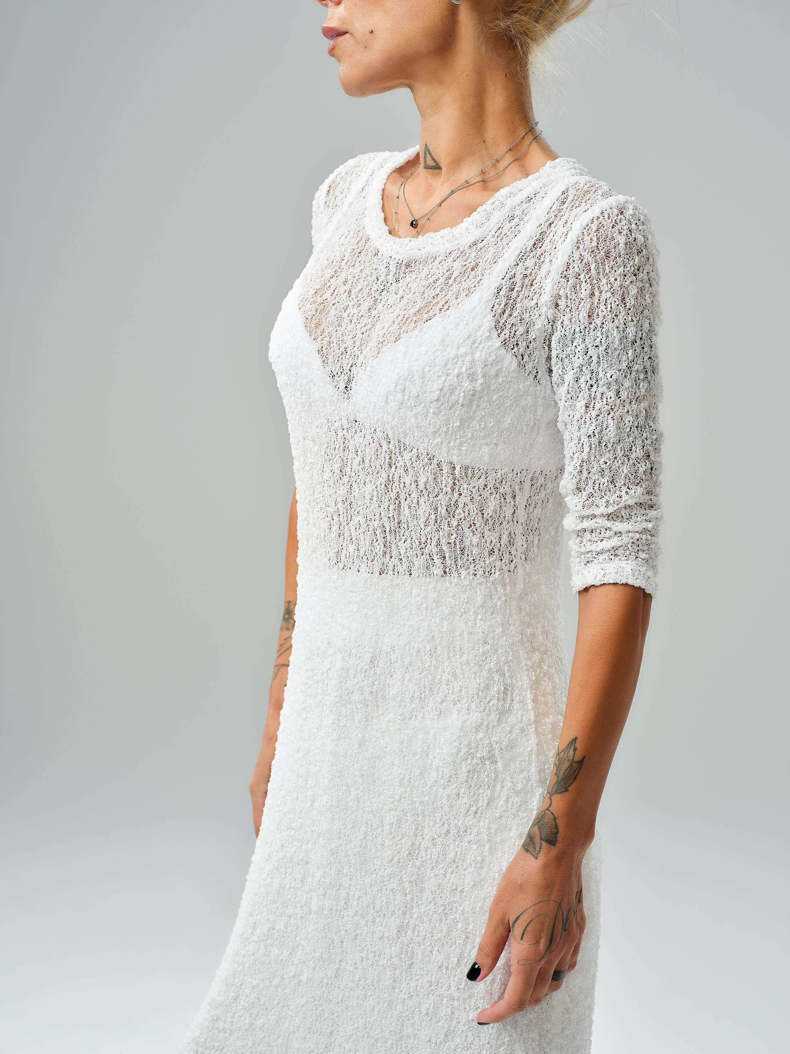 White Maxi Co-Ord Set with Tunic & Elastic Waist Skirt - Image 5
