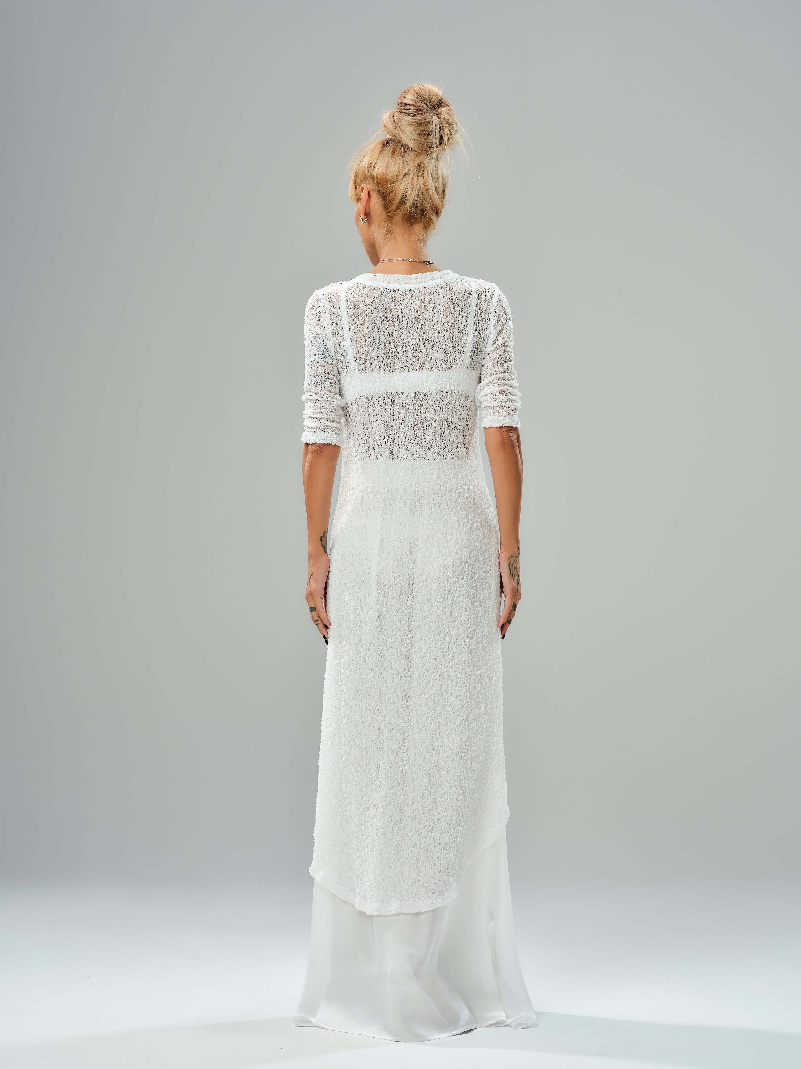 White Maxi Co-Ord Set with Tunic & Elastic Waist Skirt - Image 6