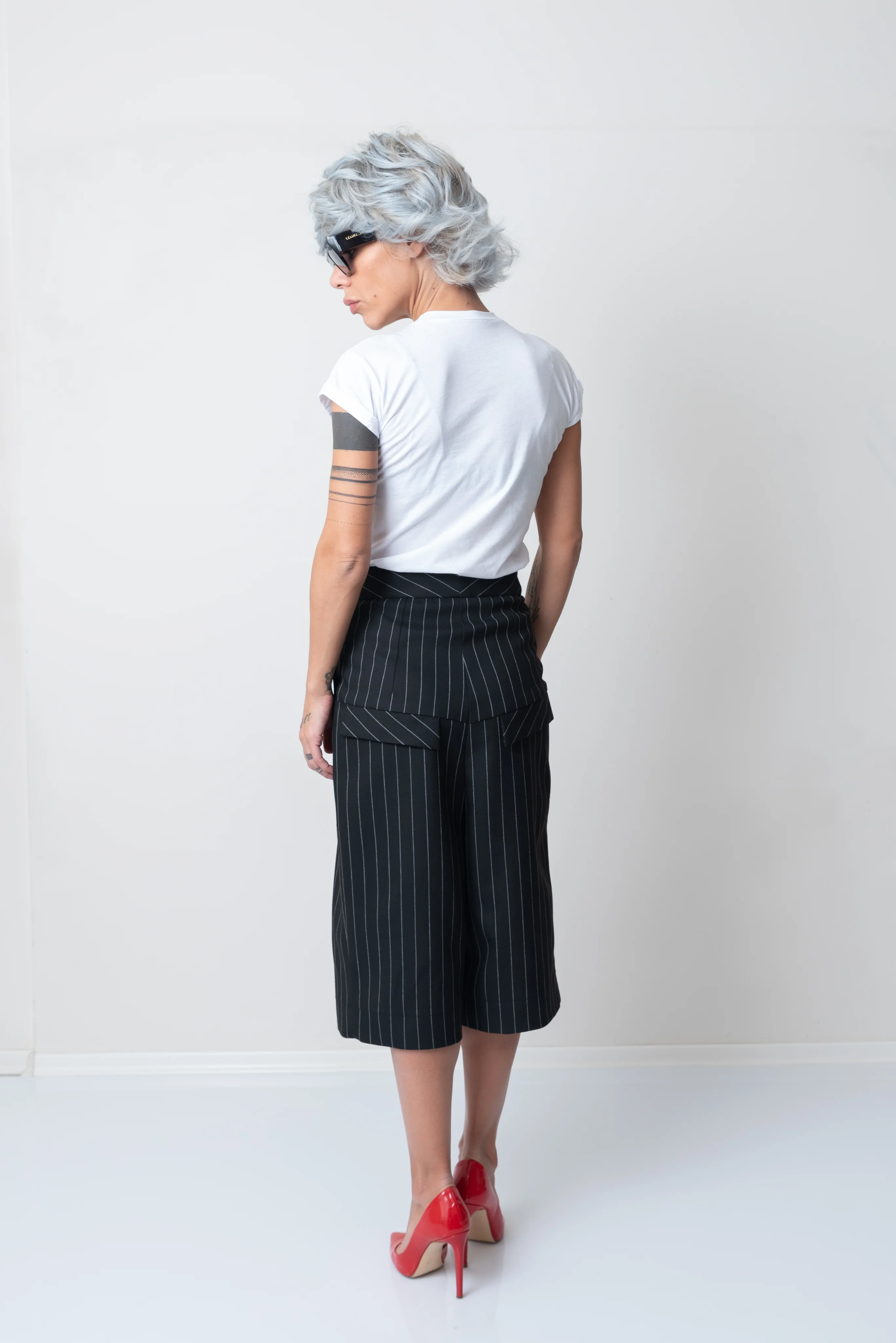 White T Shirt Blouse with Short Sleeves and Leatherette Lips - Image 7