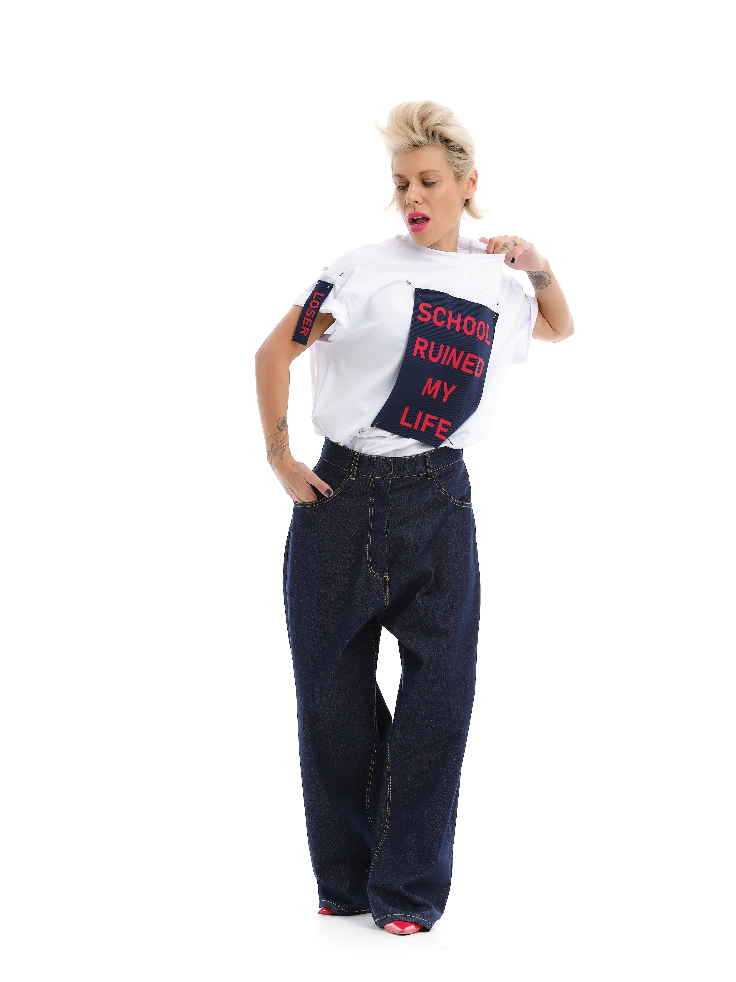 White T-Shirt with Decorative Patches - Image 10