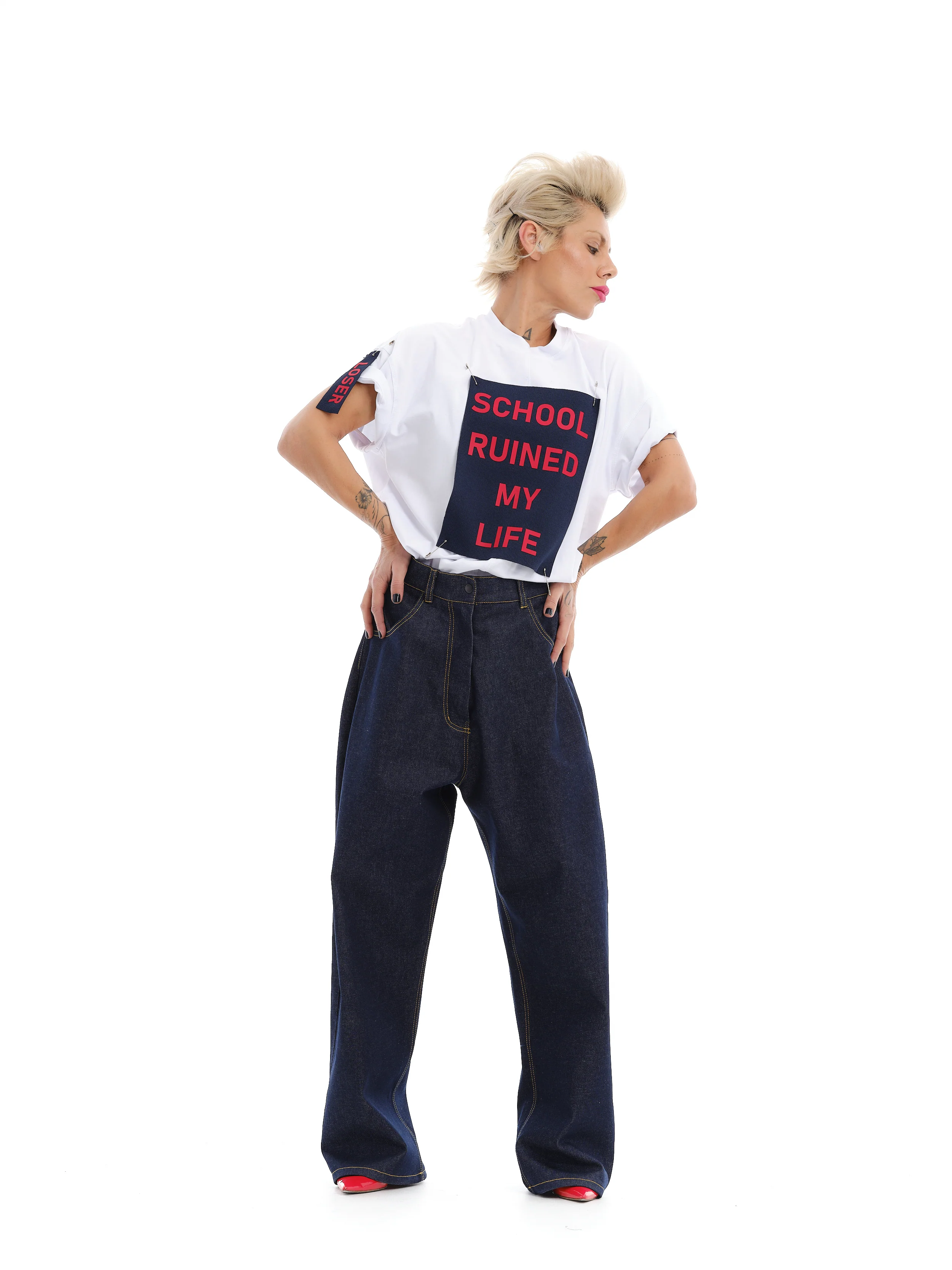White T-Shirt with Decorative Patches - Image 4