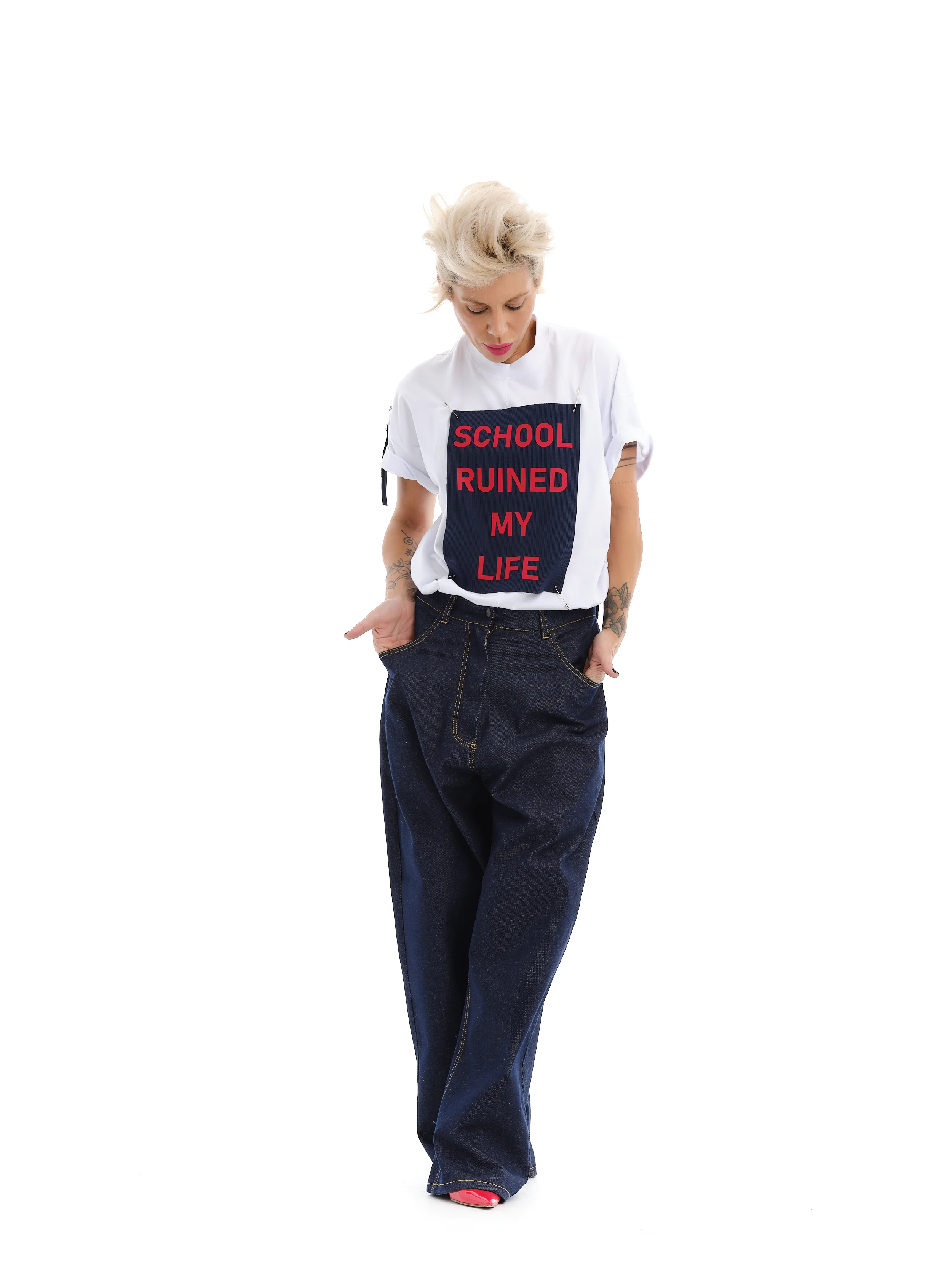 White T-Shirt with Decorative Patches - Image 5