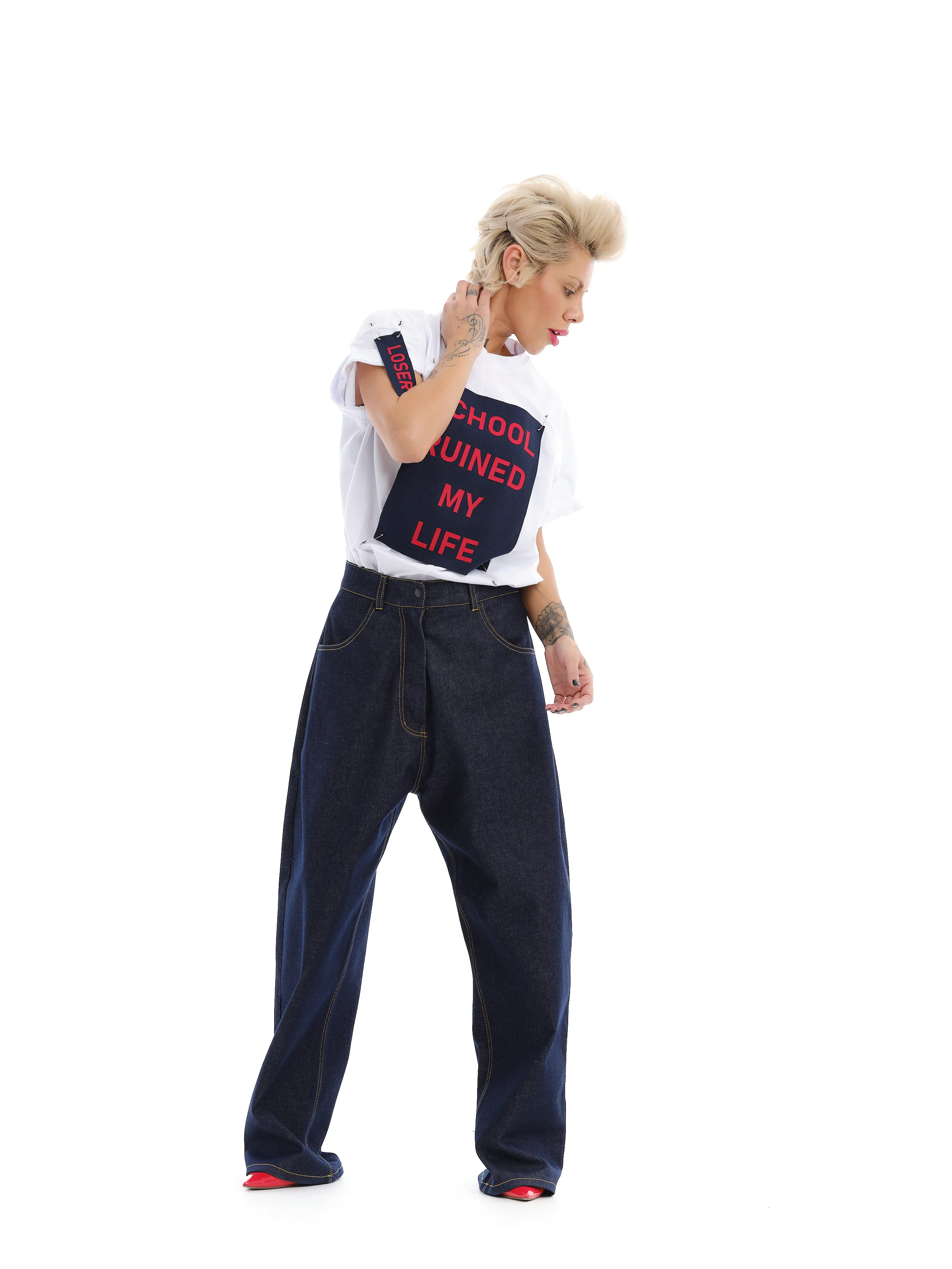 White T-Shirt with Decorative Patches - Image 8