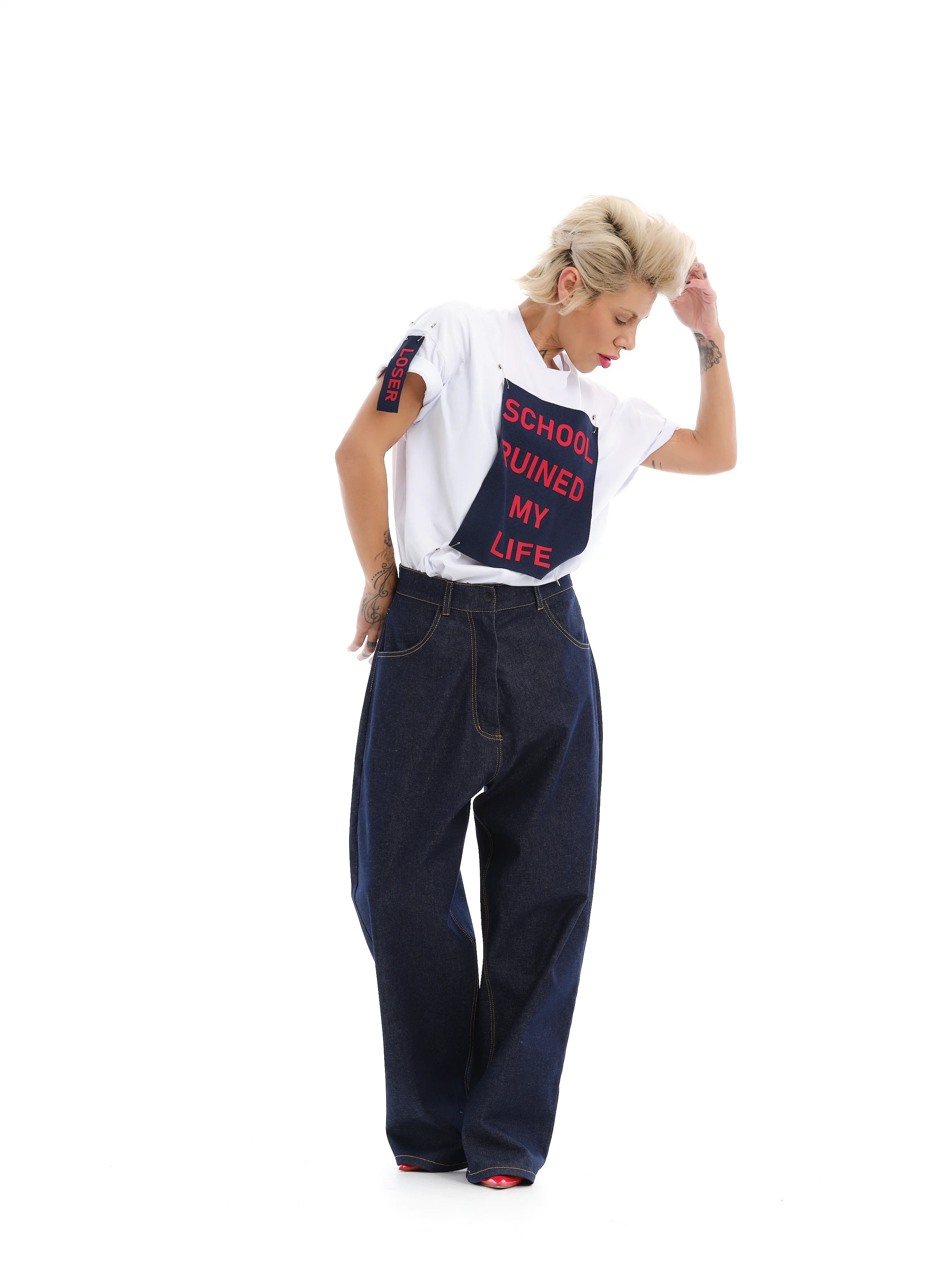 White T-Shirt with Decorative Patches - Image 9