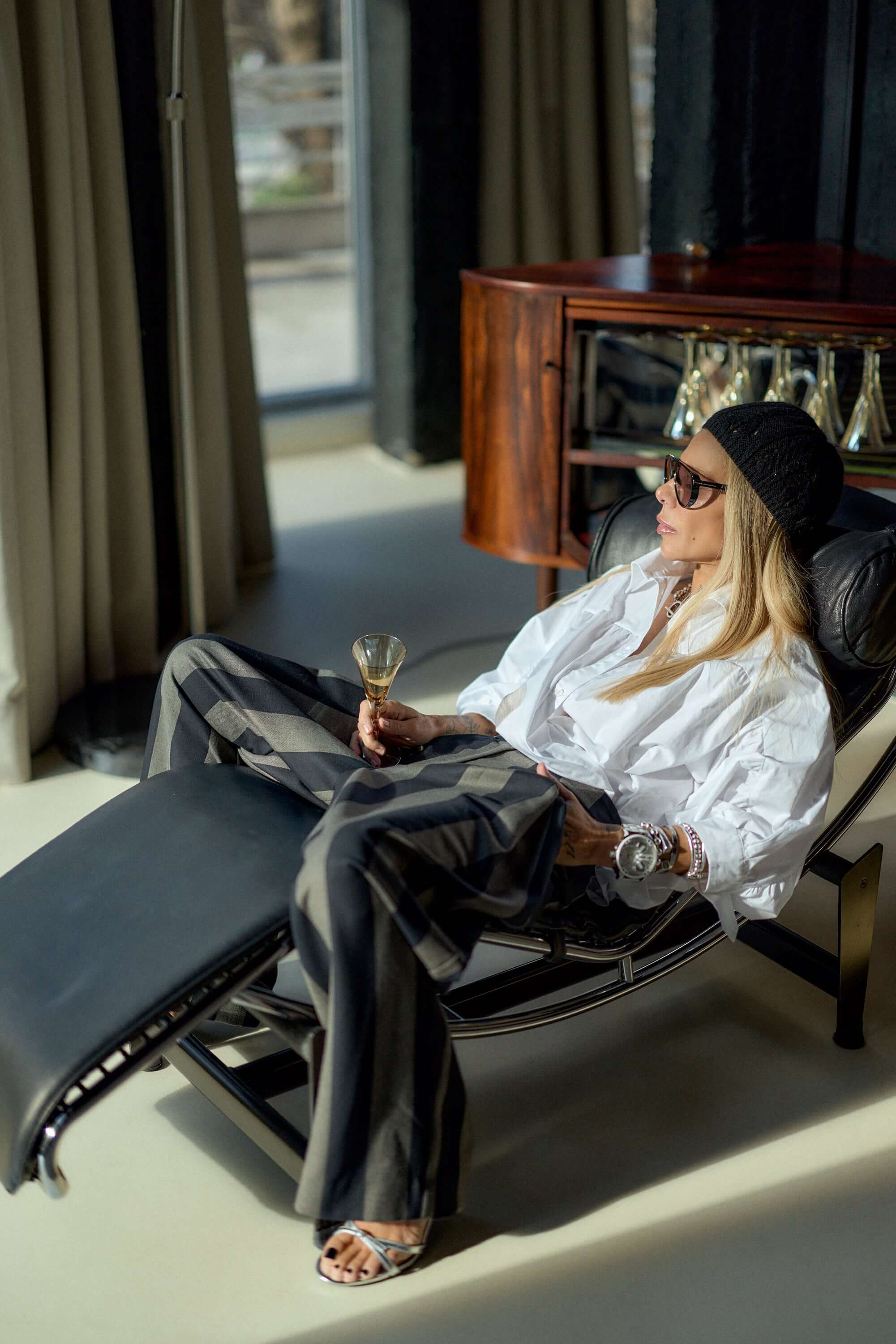 Wide-Leg Striped Pants in Black and Taupe - Image 3
