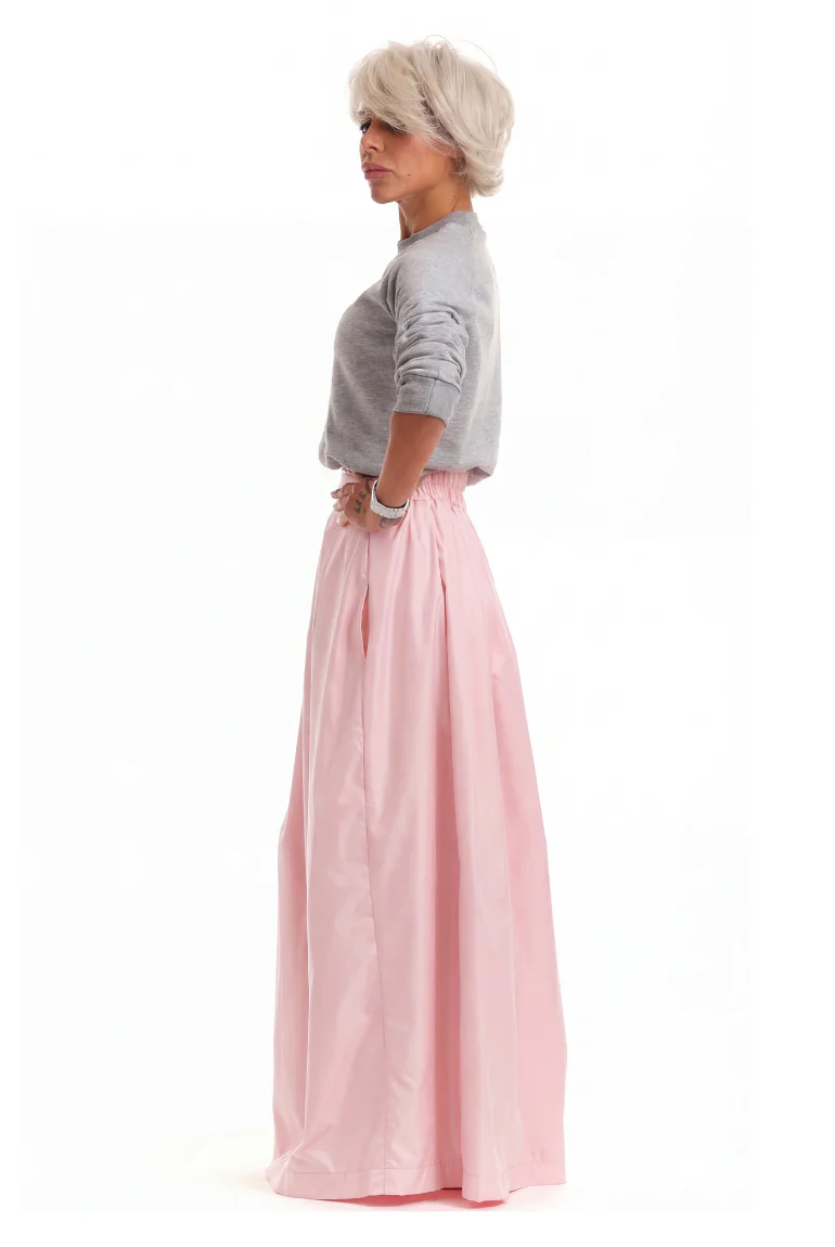 High-Waisted Baby Pink Maxi Skirt with Elastic Waistband - Image 3