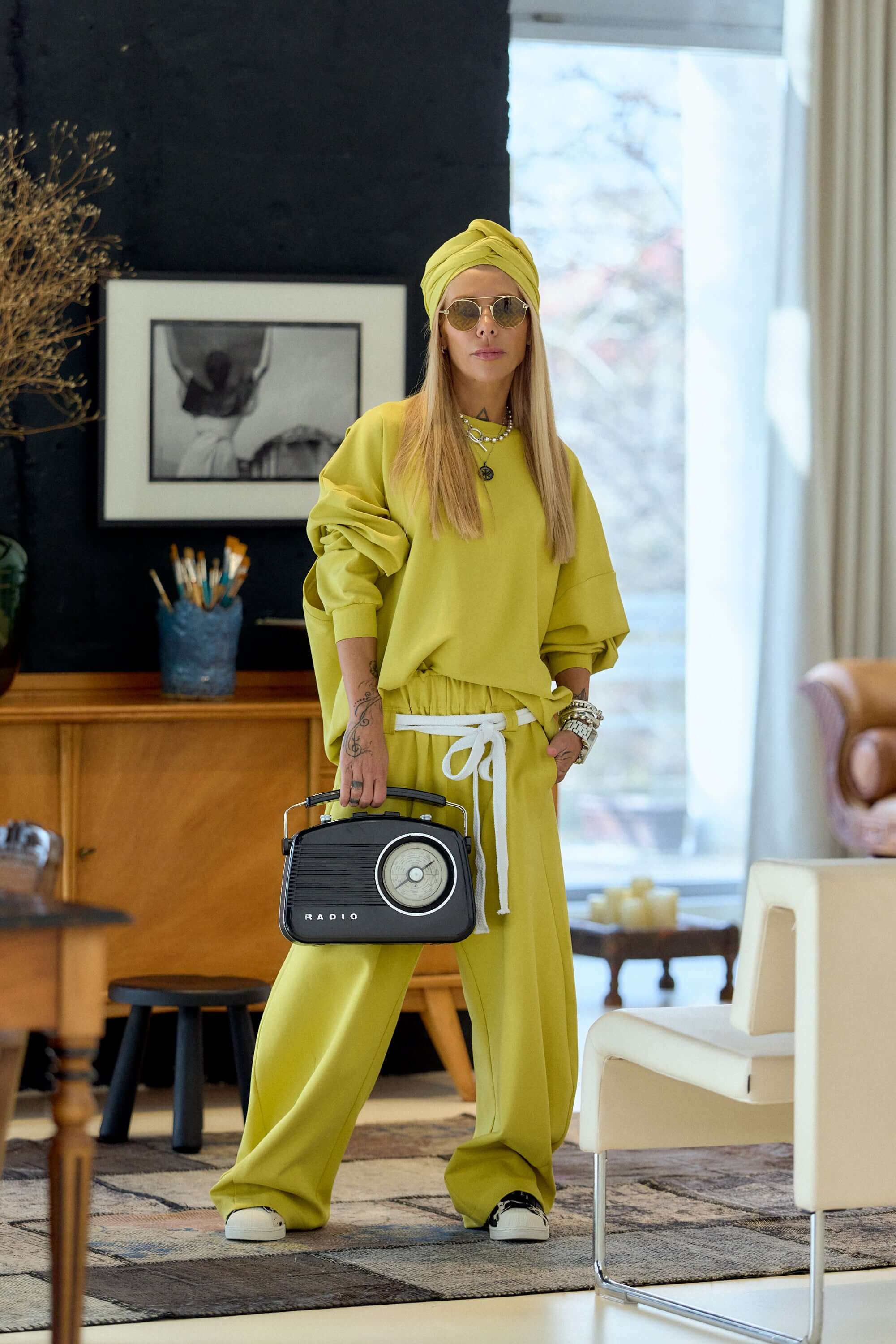 Yellow Oversized Sweat Set with Open Back