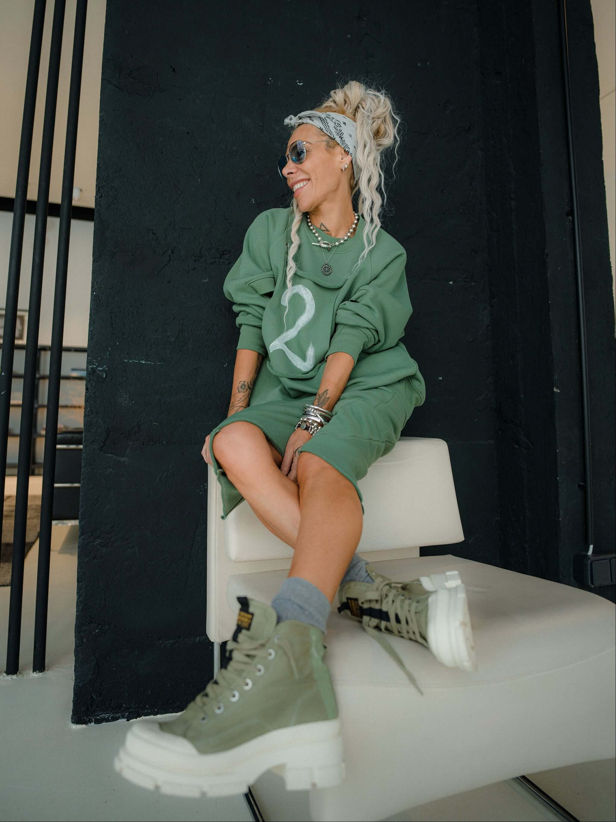 Sage Oversized Sweatshirt and Midi Skirt Set - Image 2